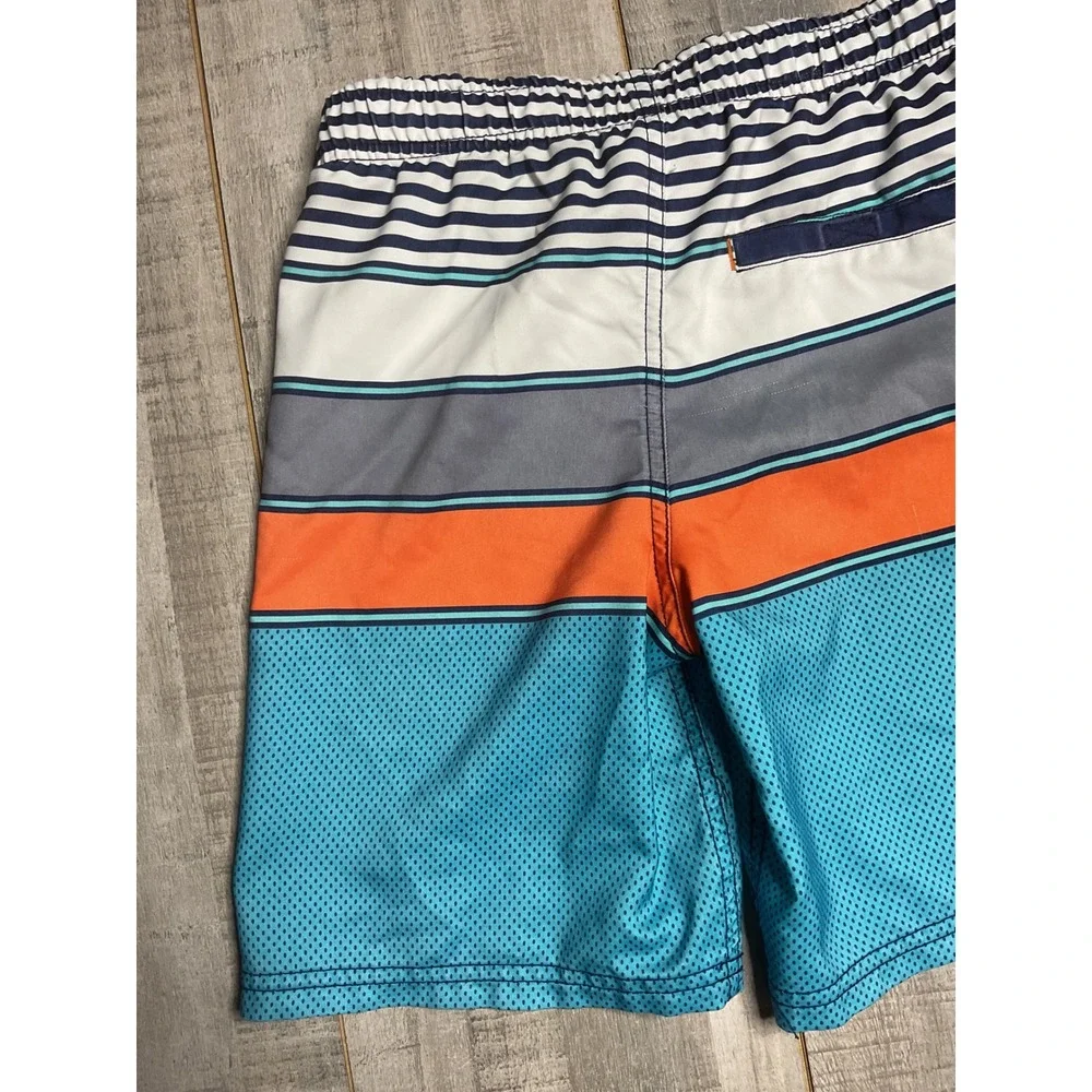 Cherokee Boys Blue Orange Striped Swim Trunks Board Shorts Size Small 6/7